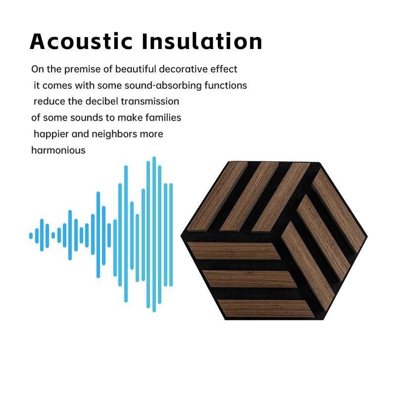 Acoustic insulation panel with sound wave graphic, enhances decor and reduces noise for improved family and neighbor harmony.